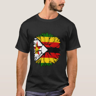 Zimbabwe Flag Sunflower Zimbabwean Roots Zimbabwea T-Shirt