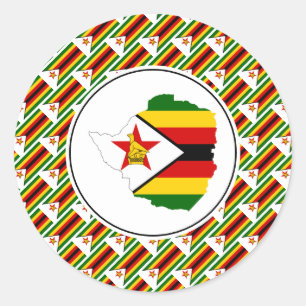 ZIMBABWE FLAG Zimbabwean Karte Stilvoll Patriotisc Runder Aufkleber