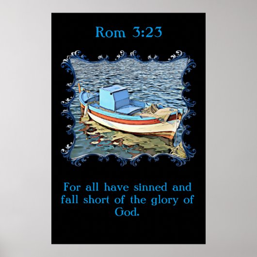 Zimmer 3:23 mit einem alten Boot im ruhigen Ozean. Poster (Vorne)