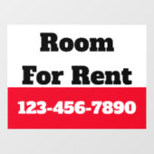 Zimmer zu vermieten Rot Schwarz Weiß Miettelefonnu Fensteraufkleber (Blatt)