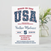 Zimmermädchen in den USA, Sterne, Streifen-Brautpa Einladung (Stehend Vorderseite)