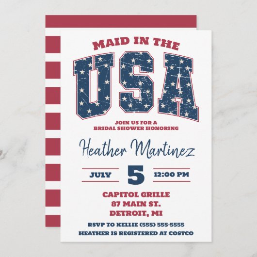 Zimmermädchen in den USA, Sterne, Streifen-Brautpa Einladung (Vorne/Hinten)
