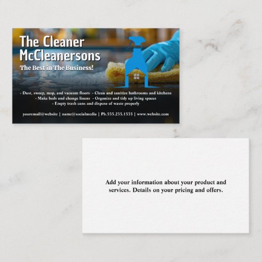 Zimmermädchen reinigen den Küchenschalter | Spray- Visitenkarte (Vorne/Hinten)