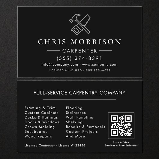 Zimmermann Bau Schwarz Silber QR Code Visitenkarte