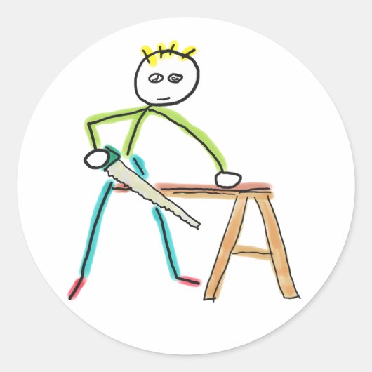Zimmermann Stickman Runder Aufkleber (Vorderseite)