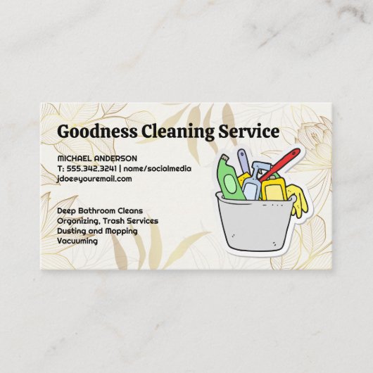 Zimmerreinigungswerkzeuge im Eimer Visitenkarte (Vorderseite)