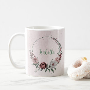 Zimt Rose Rosa und weiße Blumengrün Kaffeetasse