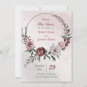 Zimt-Rose, weißer Blumenkranz Save The Date (Vorderseite)