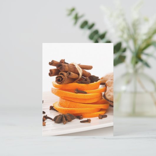 Zimt, Sternanis, Nelken und Orangenscheiben Postkarte (Stehend Vorderseite)