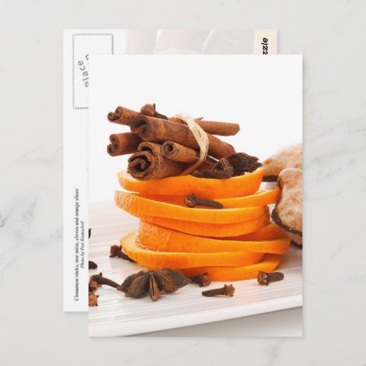 Zimt, Sternanis, Nelken und Orangenscheiben Postkarte (Vorne/Hinten)