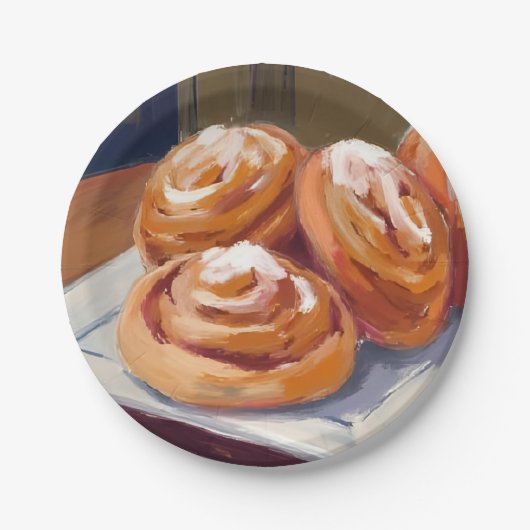 Zimtschnecken-Bäckerei-Gemälde Pappteller (Vorderseite)