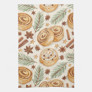 Zimtschnecken und Gewürze - Weihnachtsbäckerei Geschirrtuch
