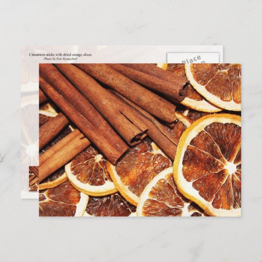 Zimtsticks mit getrockneten orangefarbenen Scheibe Postkarte (Vorne/Hinten)