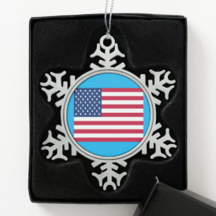 Zinnene Weihnachts-Schneeflocke Amerikanische Flag Schneeflocken Zinn-Ornament
