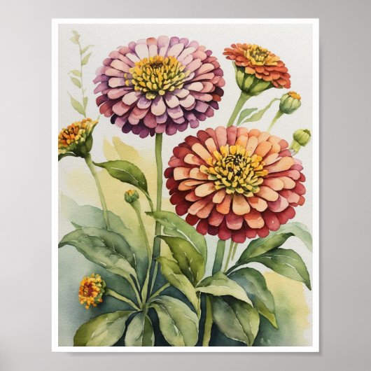 Zinnia Blume Handmade Water Color Wall Poster (Vorne)