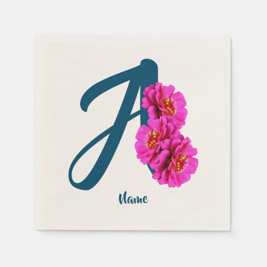 Zinnia Blume Monogramm Initial A Ihr Name Serviette (Vorderseite)