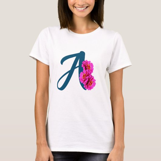Zinnia-Blume Monogramm Initial-A-T - Shirt (Vorderseite)