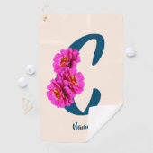 Zinnia Blume Monogramm Initial C Ihr Name Golfhandtuch (Insitu)