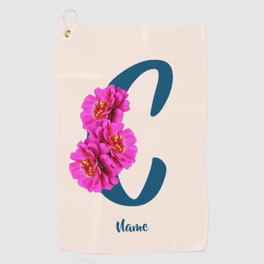 Zinnia Blume Monogramm Initial C Ihr Name Golfhandtuch (Vorderseite)