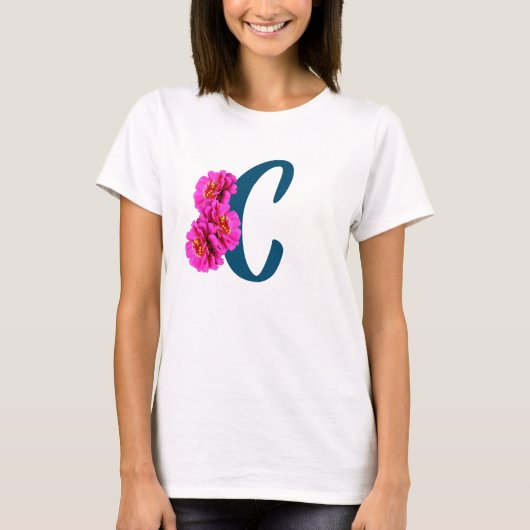 Zinnia-Blume Monogramm Initial-C-T - Shirt (Vorderseite)