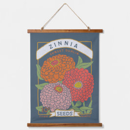 Zinnia Blume Seed Packet (weiche Marine) Wandteppich Mit Holzrahmen