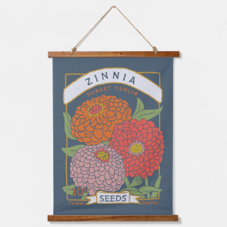 Zinnia Blume Seed Packet (weiche Marine) Wandteppich Mit Holzrahmen