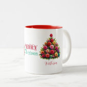 Zinnia Blume Weihnachtsbaum Frohe Weihnachtsnamen Zweifarbige Tasse (VorderseiteRechts)