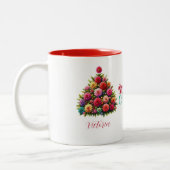Zinnia Blume Weihnachtsbaum Frohe Weihnachtsnamen Zweifarbige Tasse (Links)