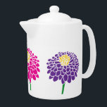 Zinnia-Blume zeichne Porzellanteapot<br><div class="desc">Zinnia Blume zeichnend Porzellan Teekanne Design mit Deckel. Trendy Blumendesign mit individueller Farbe. Rosa und lila Farben.</div>