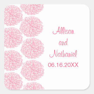 Zinnia Border Wedding Stickers, rosa Quadratischer Aufkleber