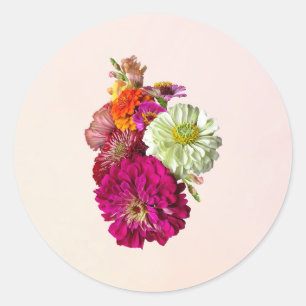 Zinnia Bouquet Mixed Colors Runder Aufkleber