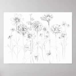 Zinnia Cosmos Blume Stift Zeichnend botanisch Poster