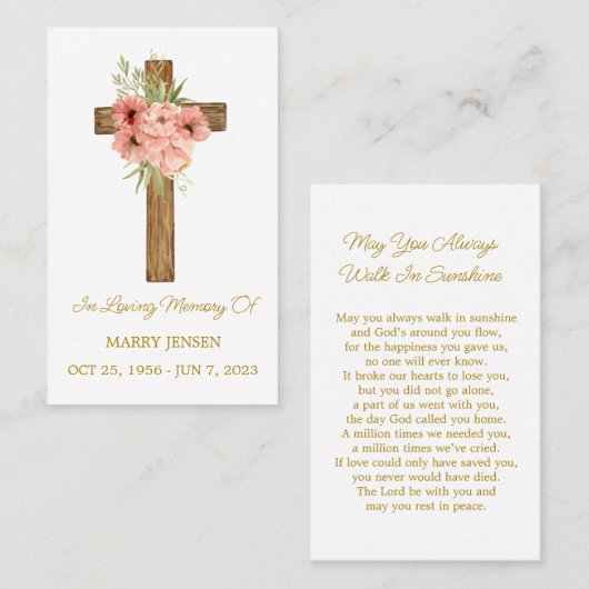 Zinnia Cross Memorial Funeral Prayer Card Visitenkarte (Vorne/Hinten)