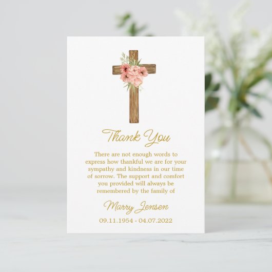 Zinnia Cross Sympathy Thank You Card Dankeskarte (Stehend Vorderseite)