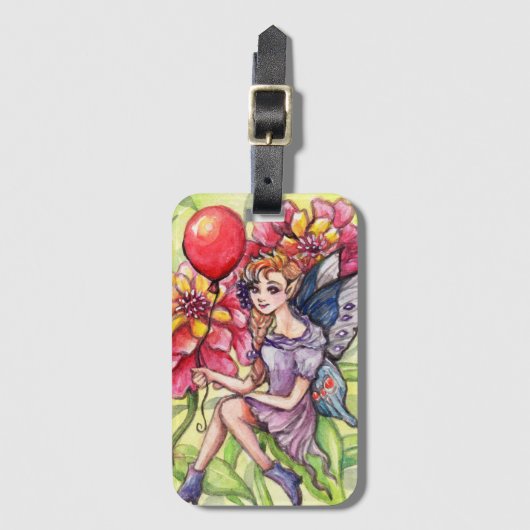 Zinnia Fairy mit Red Balloon Gepäckanhänger (Vorderseite Vertikal)