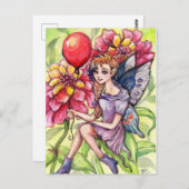 Zinnia Fairy mit Red Balloon Postkarte (Vorne/Hinten)