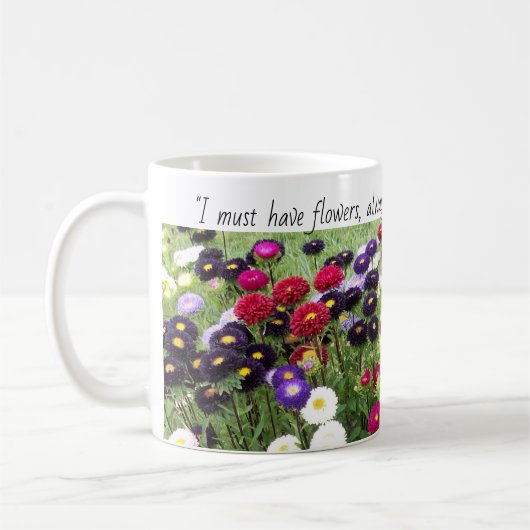 Zinnia-Feld-Blumen-Tasse mit Monet Zitat Kaffeetasse (Links)