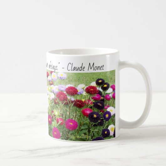 Zinnia-Feld-Blumen-Tasse mit Monet Zitat Kaffeetasse (Rechts)