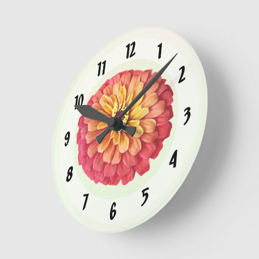 Zinnia in Orange-Schatten Runde Wanduhr (Winkel)