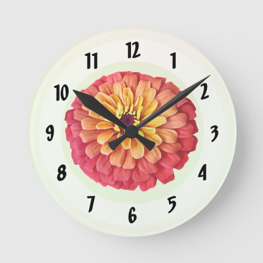 Zinnia in Orange-Schatten Runde Wanduhr (Vorderseite)