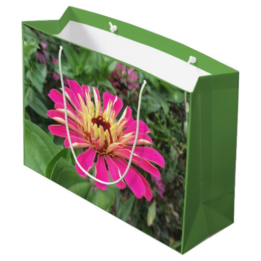 ZINNIA - Lebendes Rosa und Creme - Große Geschenktüte (Rückseite Schrägansicht)