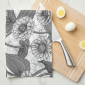 Zinnia, Monochom auf weiß Geschirrtuch (Viertel Falte)