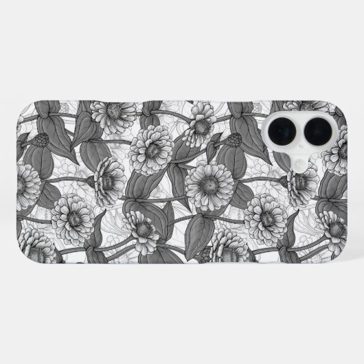 Zinnia, Monochom auf weiß iPhone Hülle (Rückseite (Horizontal))