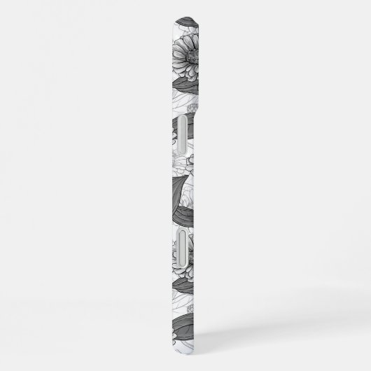 Zinnia, Monochom auf weiß iPhone Hülle (Rechte Seite)