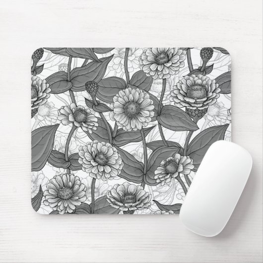 Zinnia, Monochom auf weiß Mousepad (Mit Mouse)