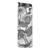 Zinnia, Monochom auf weiß Thermosbecher (Nach rechts gedreht)