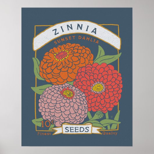 Zinnia Seed Packet Poster (Soft Navy) (Vorne)