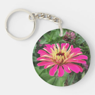 ZINNIA u. DAHLIE - vibrierende rosa und Sahne - Schlüsselanhänger
