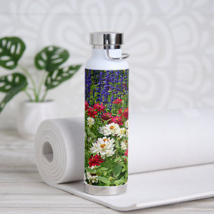 Zinnia und Blue Salvia Garden Floral Trinkflasche