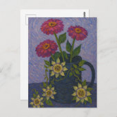 Zinnia und Passion Blume Postkarte (Vorne/Hinten)